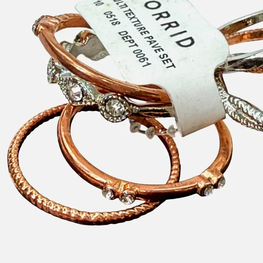 Torrid Rings Pave 4 Stone + Multi Textured Pave Set Silver Rose Gold‎ Size 10